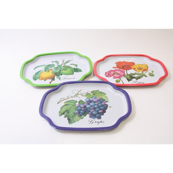 Vintage, Small, Metal, Snack Trays, Lemon, Poppy, Grape, Kitchen ~ 250507-WH 243 - Picture 1 of 3